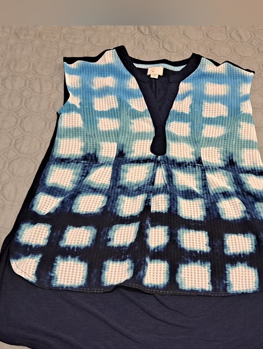 Anthropologie Sleeveless Blue Tie-Dye Grid Knit Top Sz XS